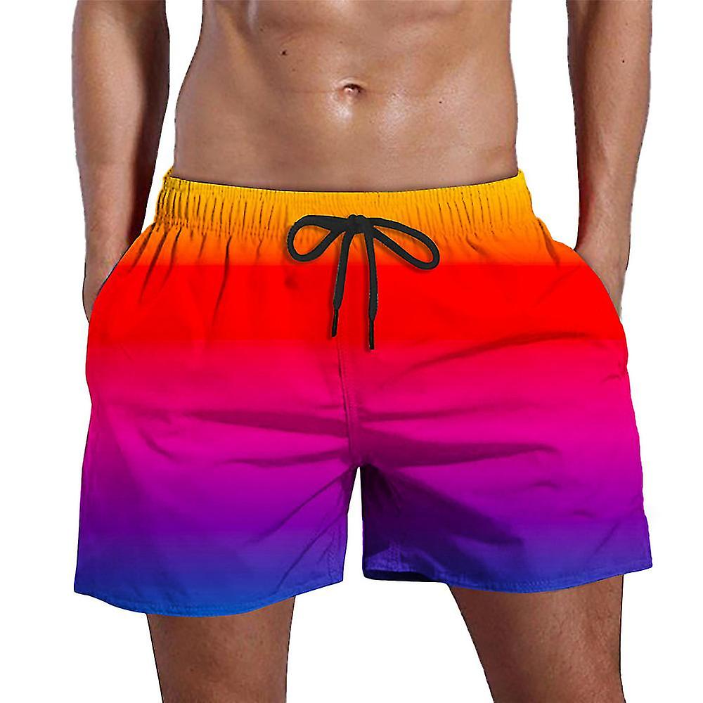 Men's Gradient Swim Trunks Elastic Waist Drawstring Quick Dry Swim Shorts Funny Beach Shorts Vendita