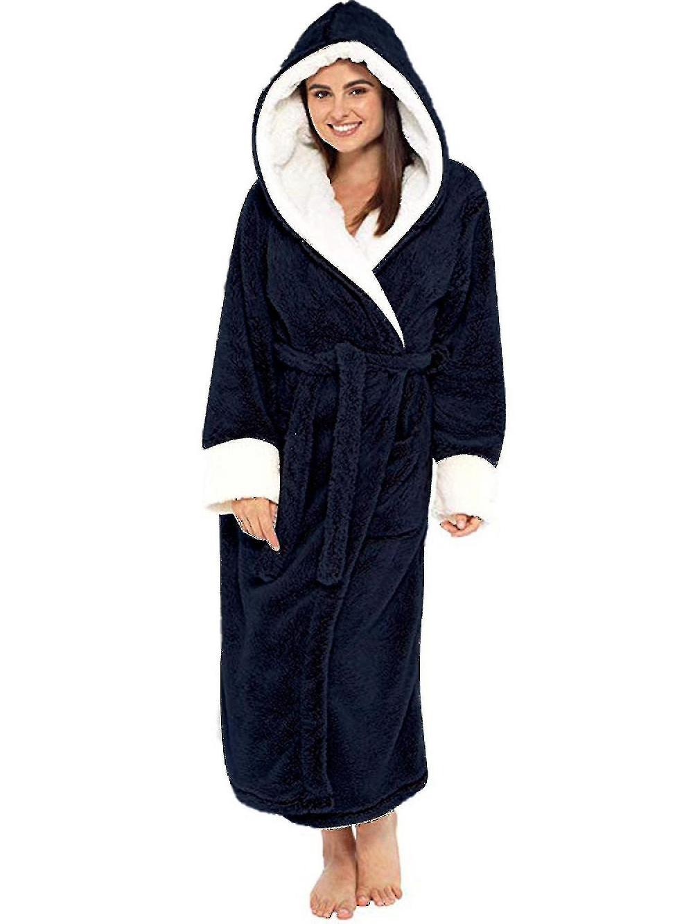 Donna Sherpa Fleece Accappatoio Morbido Vestaglia Con cappuccio Fluffy Towling Accappatoio da bagno Offerta