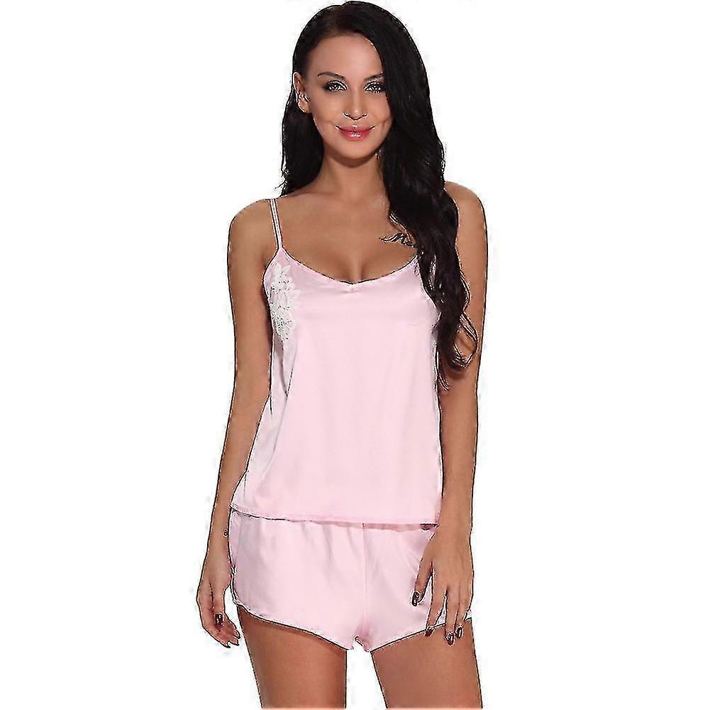Sexy Donne Short Satin Pajamas Set Ricamato Fiore Camisole E Pantaloncini Pigiameria Outlet