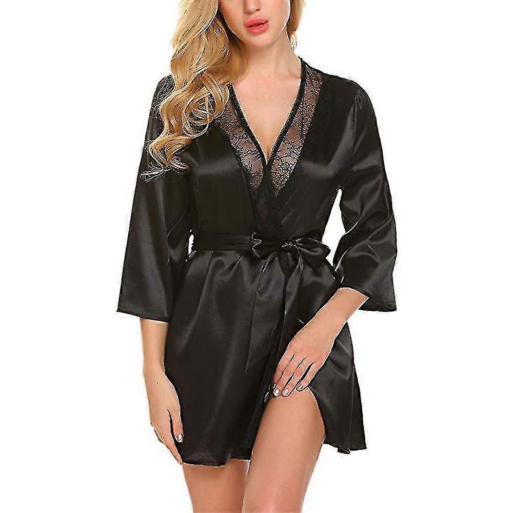 Donna Manica lunga Aperto Frontale Trasparente Kimono Accappatoio Con Cintura Sexy Short Sleep Robe Sleepwear Nightwear