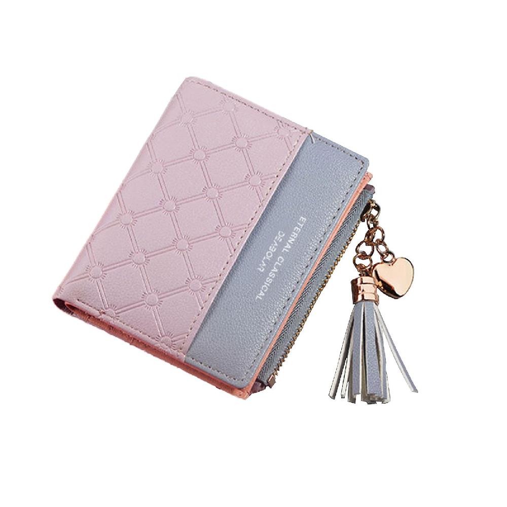 Women Small Wallet Ladies PU Leather Card Holder Mini Compact Bifold Purse with Zipper Coin Pocket