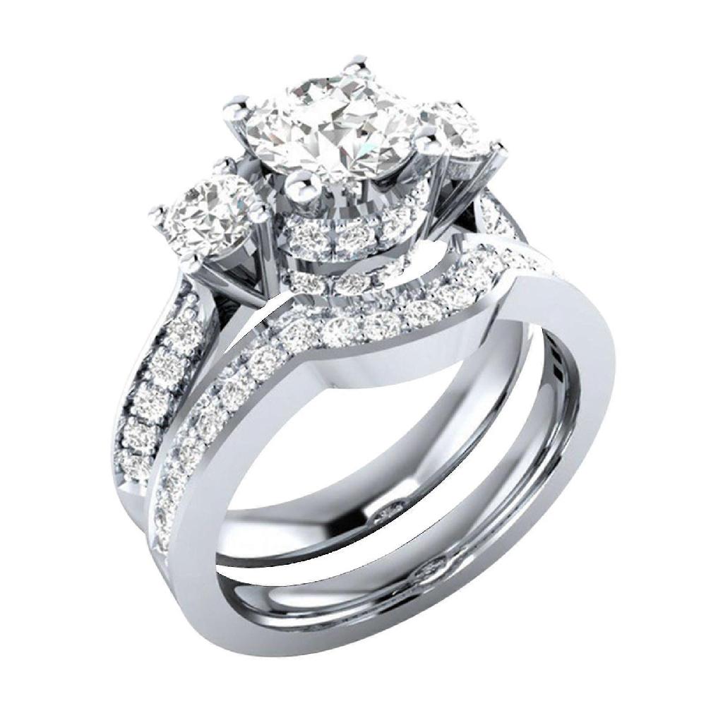 Womens Rings 2-in-1 Set Detachable Shiny Diamond Ring Jewelry Set Engagement Wedding Rings Lady Zirconia Ring Christmas Valentine's Day Festival Gift Fino al 60% di sconto