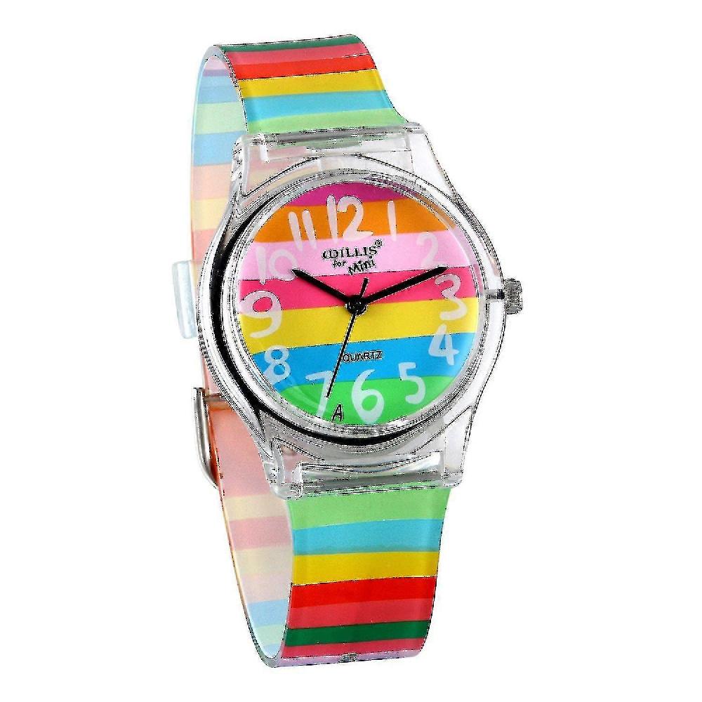 Orologi per bambini per bambini dai 6 ai 16 anni Piccoli bambini Orologio al quarzo carino Arcobaleno colorato Per la prima volta Insegnante Facile lettura Orologi da polso Black Friday Prezzi