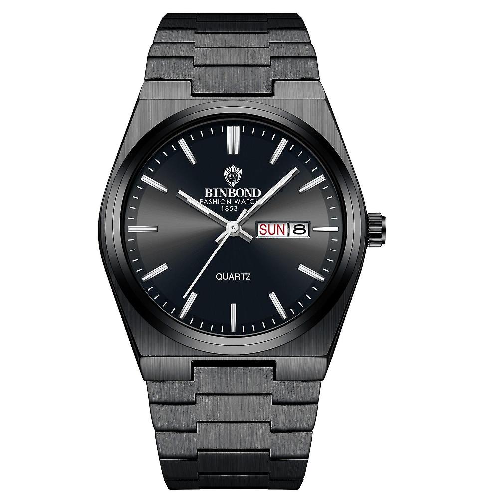 BINBOND B102 Quartz Watch Black Steel-Black-White Sconti questo mese