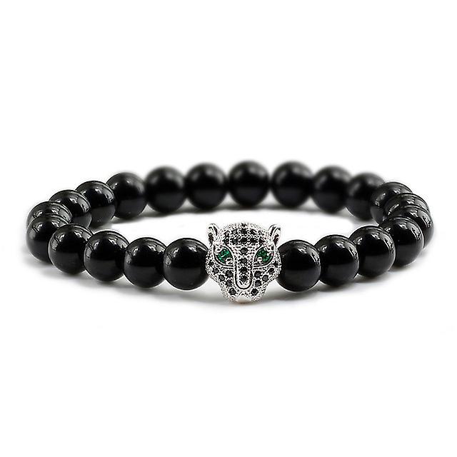 Bracciale Uomini Nero Lava Guarigione Equilibrio Perline Reiki Buddha Preghiera Pietra Naturale Yoga Braccialetto Per Donne Testa di Leopardo