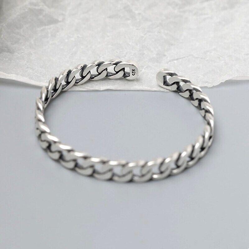 Vintage 925 Sterling Silver Cuban Link Open Cuff Bangle Unique Trendy Bracelet Online
