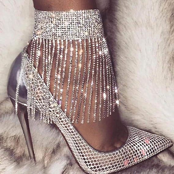Rhinestone Ankle Bracelets Crystal Tassel Anklet 2pcs Glitter Tennis Foot Chain Wedding Jewelry Accessories For Women And Girls Saldi Di Fabbrica