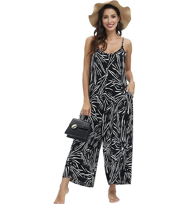 Womens Floral Printed Jumpsuits Sleeveless Strap Rompers Wide Leg Pants Offerta esclusiva