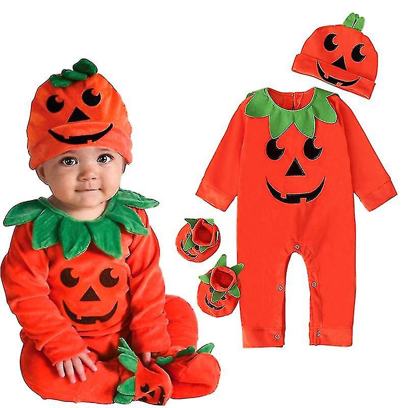 Pettorina per bambini a maniche lunghe per bambini Halloween Pumpkin Crawl Suit Harness + Cappello Tre set A