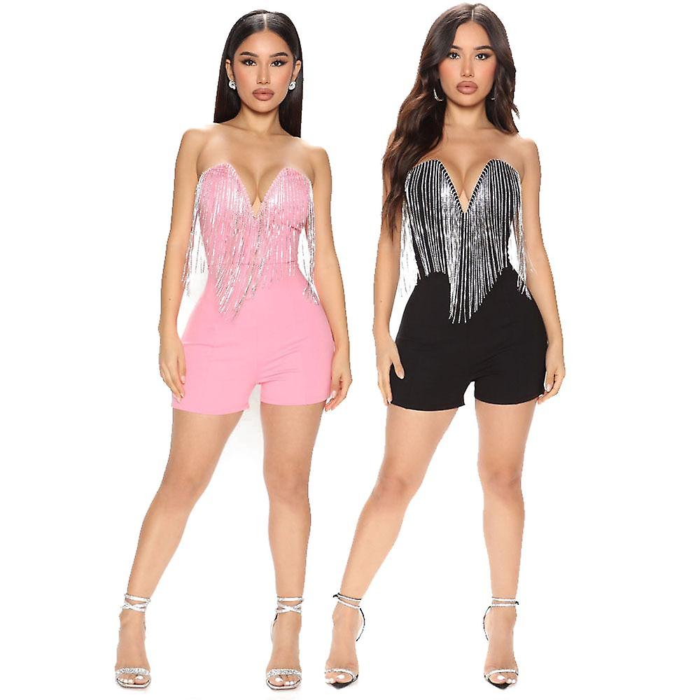Women's Off Shoulder Short Jumpsuits Sexy Tassels Romper Offerta per la Festa della Mamma