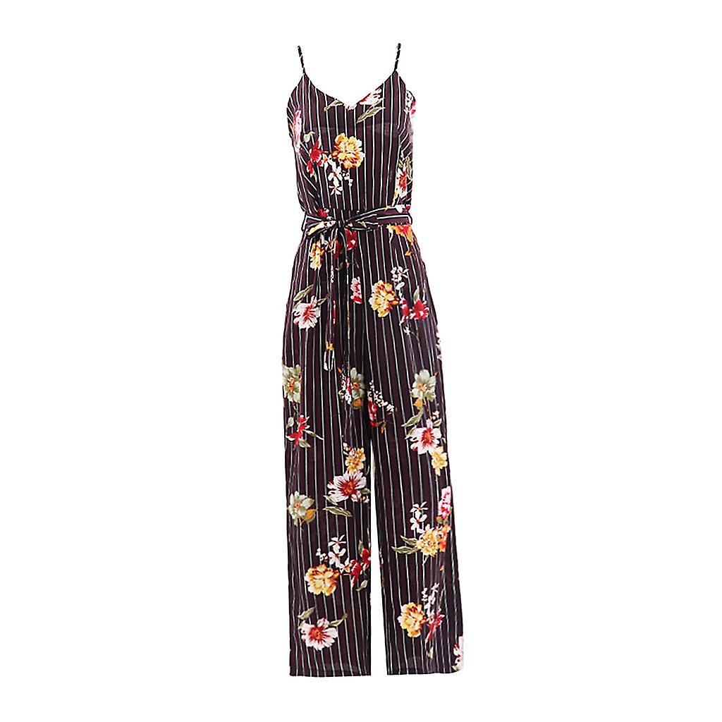 Womens Striped Spaghetti Strap Jumpsuit Sleeveless Long Pants Romper Xl