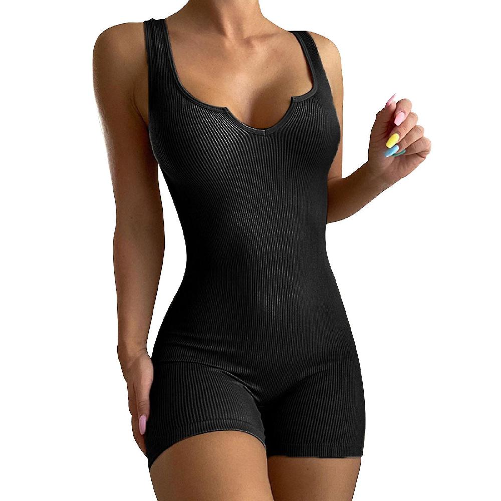 Best Seller Donna Estate a costine senza maniche Canotta Romper One Piece Bodycon Shorts Tuta Offerte giornaliere