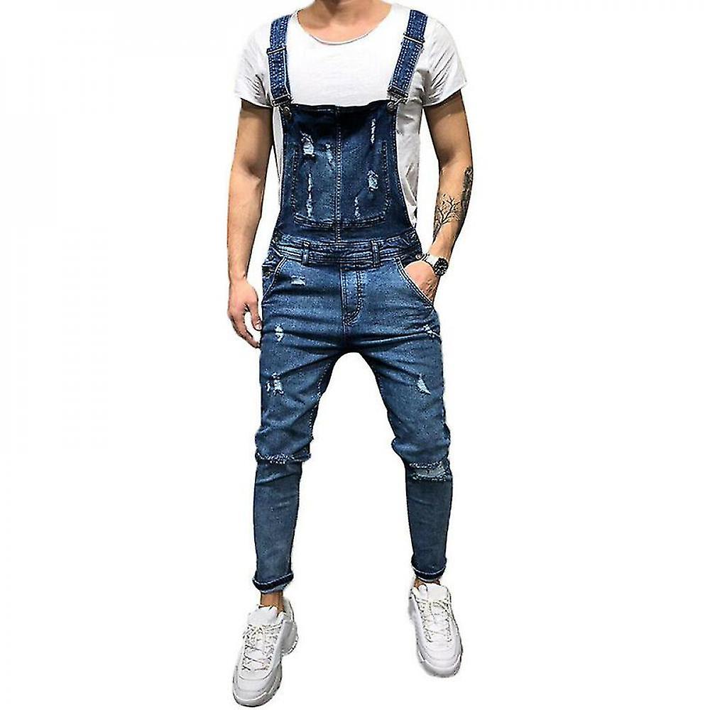 Uomo Denim Strappato Tute Jeans Salopette Con Tasche HQJ Enormi risparmi