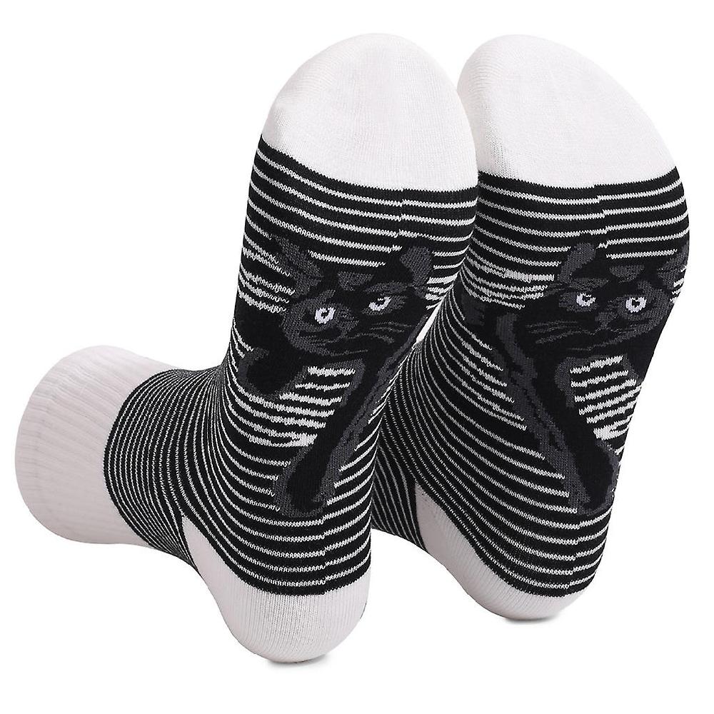 Donne Uomini Novità Nero Bianco Striped Crew Socks Divertente Carino Cartone animato per Gatto Stampato Fondo Casual Mid Tube Calze Regali per Animal Lover In Linea