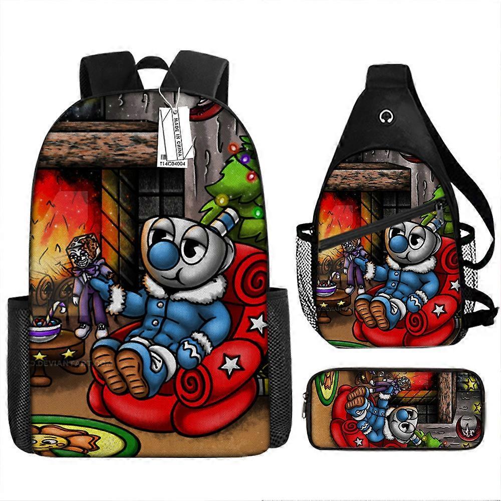 Cuphead Cuphead Zaino stampato per bambini Studente della scuola primaria Zaino a matita Borsa a tracolla 37 -HGDMV Vendita Economica