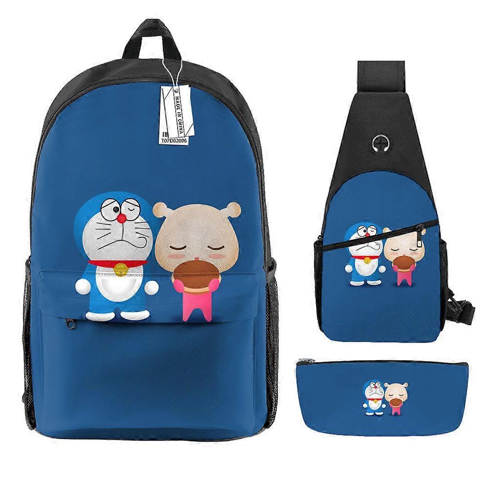 Cartoon Doraemon Zaino stampato per bambini Borsa a tracolla Astuccio per studenti della scuola primaria Zaino da scuola Set di tre pezzi 29 -HGDMV