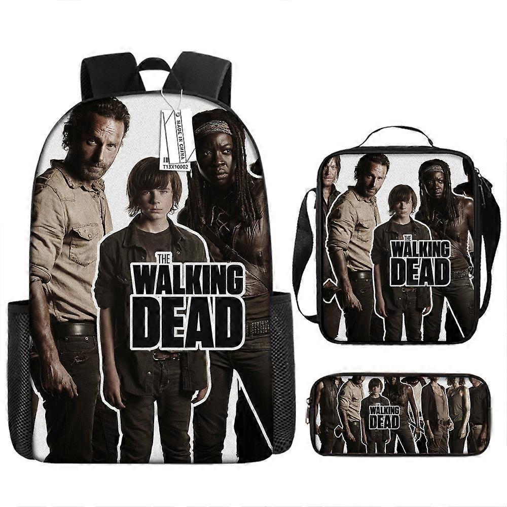 Cartoon Backpack Pencil Bag The Walking Dead High School Boys Stampato Casual Schoolbag Set di tre pezzi 15 -HGDMV