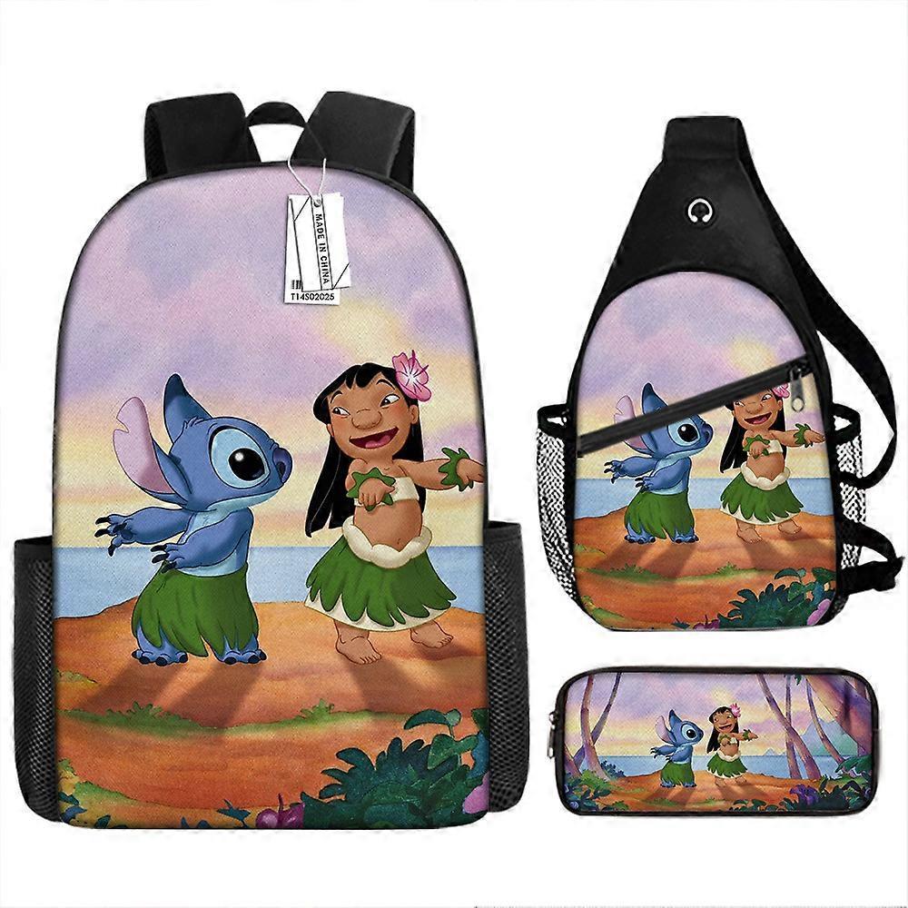 Nuovo Stitch Zaino Stampato Per Bambini Scuola Materna Studente Sacchetto Matita Astuccio Set di Tre Pezzi 16 -HGDMV Offerta natalizia