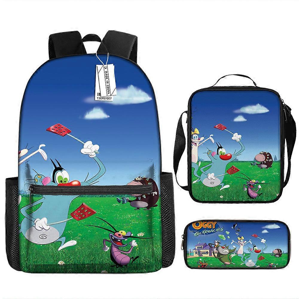 Gatto grasso vs. Tre piccoli uomini forti zaino per bambini studenti della scuola primaria grande capacità per il tempo libero zaino da tre pezzi Set 5 -HGDMV