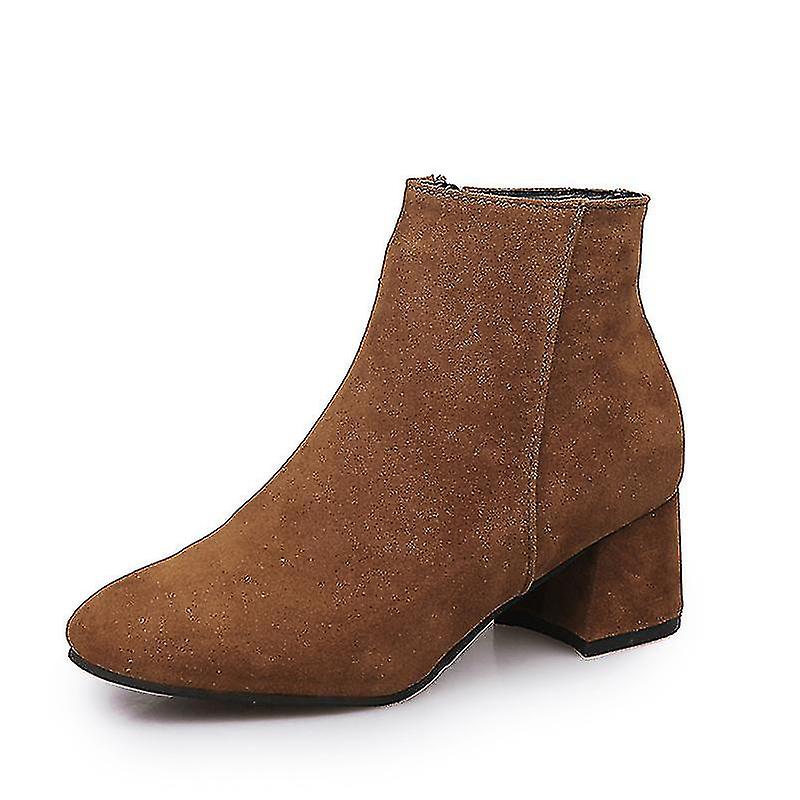Women's Ankle Pu Mid Calf Low B Heel Booties Back Zipper Short