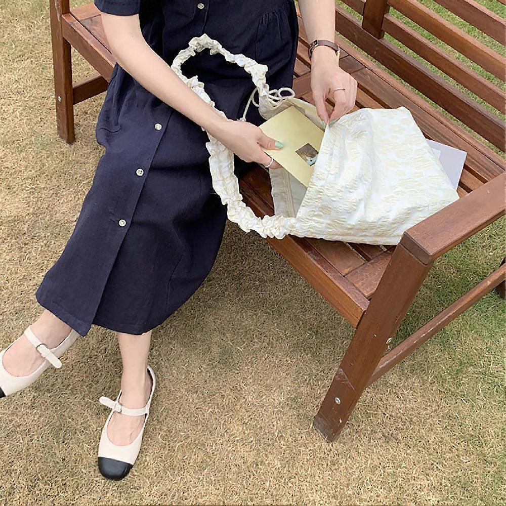 Canvas Bag Large Capacity with Jacquard Flower Printing for Students Beige Single Shoulder Strap Fino al 50% di sconto
