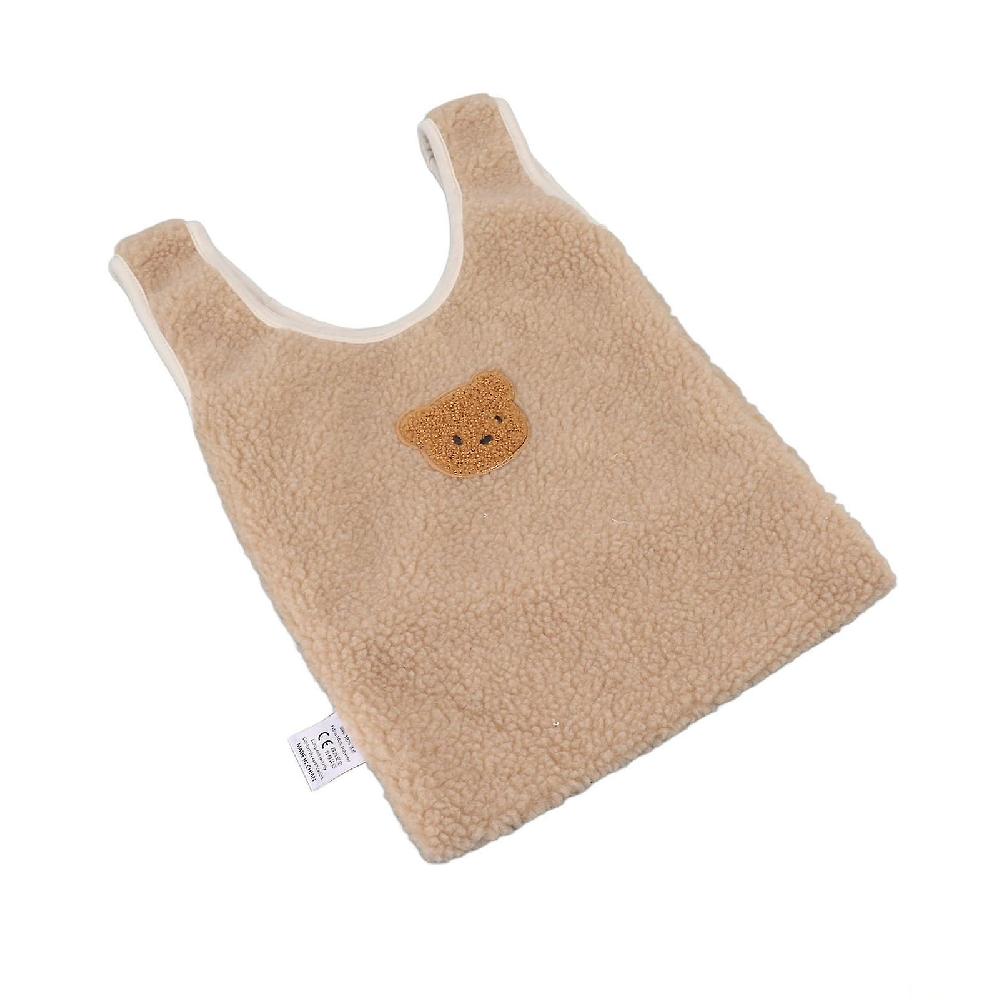 Fleece Handbag Large Capacity Cartoon Bear Pattern Storage Shopping Bag for Women Khaki
