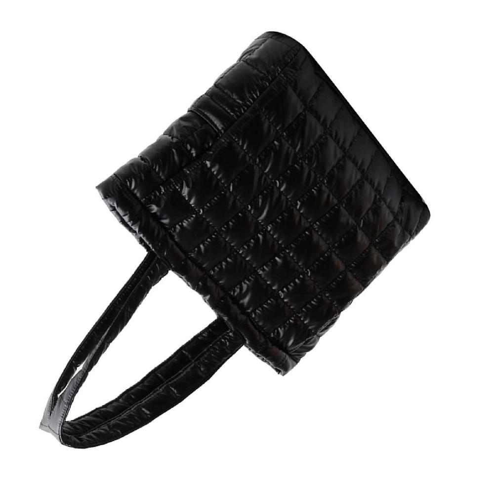 Rhombic Plaid Shoulder Bag Simple Nylon Handbag for Shopping Dating Office Black Free Size In vendita