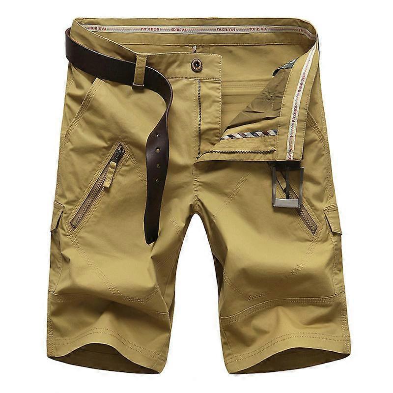 Men's Cotton Casual Multi Pocket Outdoor Cargo Shorts(No Belt)-Khaki color Vendita