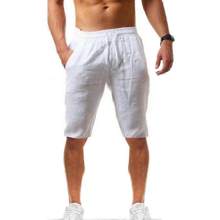 Mens Linen Shorts Casual Drawstring Summer Beach Shorts-white Soddisfazione Garantita