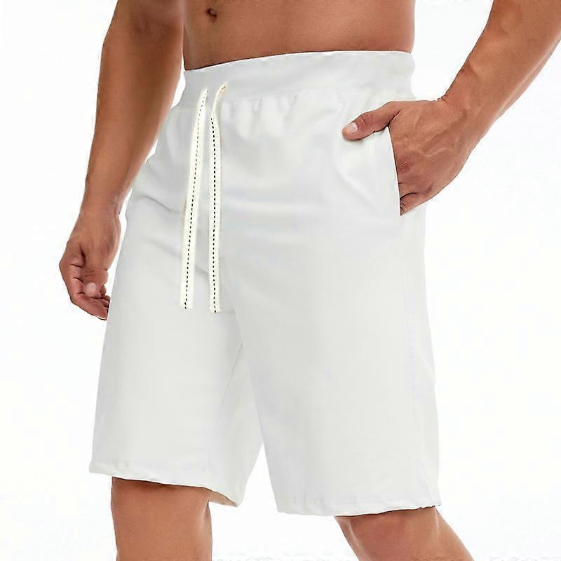 Men's Shorts Casual Drawstring Elastic Waist Beach Shorts with Pockets -white Negozi Online