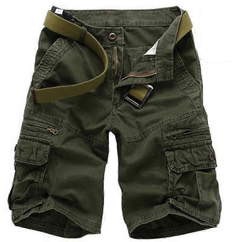 Men's Lightweight Multi Pocket Casual Outdoor Cargo Shorts with Zipper Pockets No Belt-Military Green