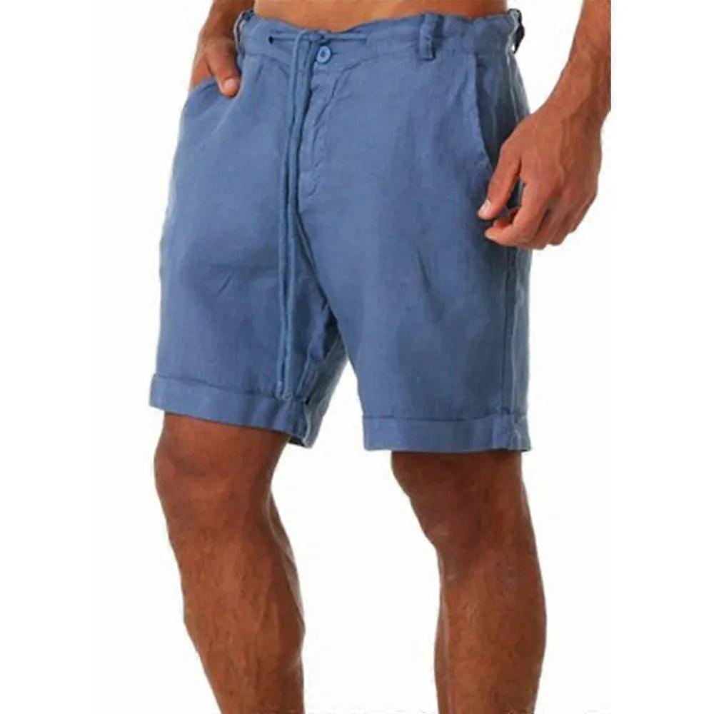 Men's Cotton Linen Shorts Elastic Waist Drawstring Casual Summer Beach Short-navy blue Novità