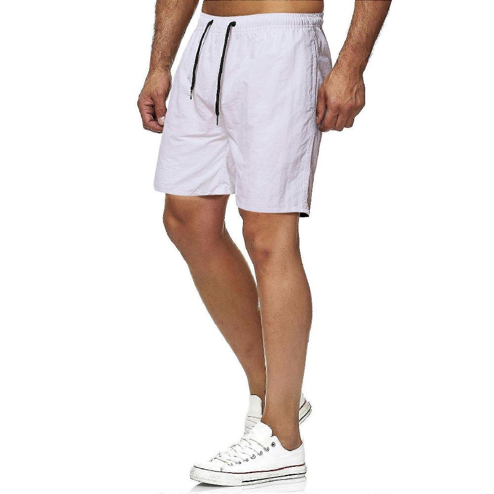 Men's Shorts Casual Elastic Waist Athletic Gym Summer Beach Shorts with Pockets-white Presa