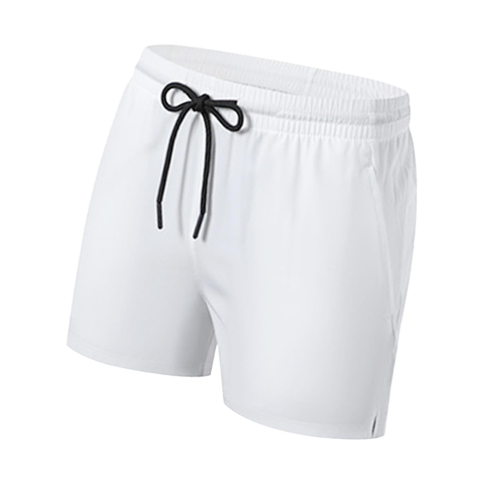 Men Sports Shorts Bodybuilding Loose Gym Running Mens Drawstring Shorts S White-Good Vendita Economica