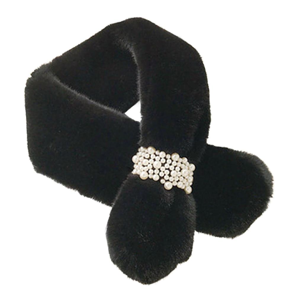 Cross Scarf Faux Pearl Buckle Thickened Cold Resistant Faux Rabbit Fur Women Collar Scarf for Hiking Flash Sale