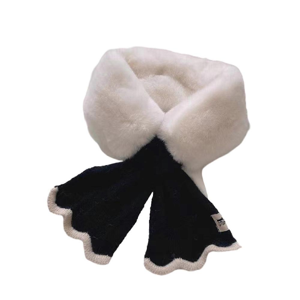 Women Cross Scarf Fall Winter Faux Rabbit Fur Knit Fish Tale Splicing Soft Thickened Warm Windproof Cold Weather Girls Neck Wrap Scarf Birthday Gift Offerta natalizia