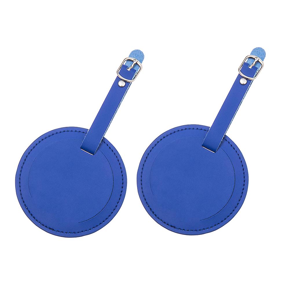2 Pcs Round PU Leather Travel Luggage Bag Tag ID Labels Tag Case Name Holder wtih Buckle for Luggage Suitcase Backpacks (Blue) Offerte stagionali