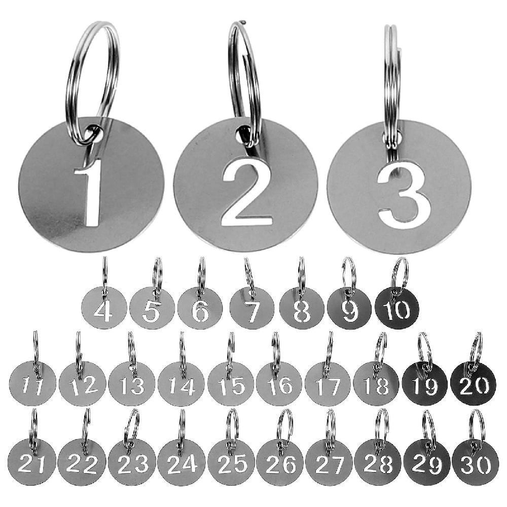 30Pcs Number ID Tags Key Chain Stainless Steel Numbered 1-30 Tags Round Shaped Numbered Tags Liquidazione