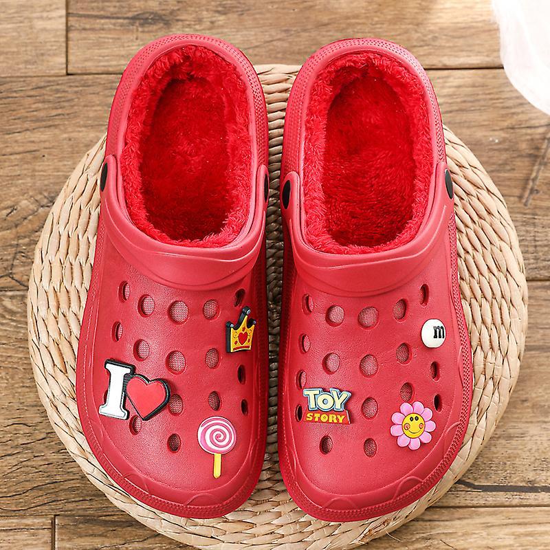 SBSGV Zoccoli Unisex Classici Foderati Pantofole di peluche rosse (con fiore di scarpa) 36 Duty-free