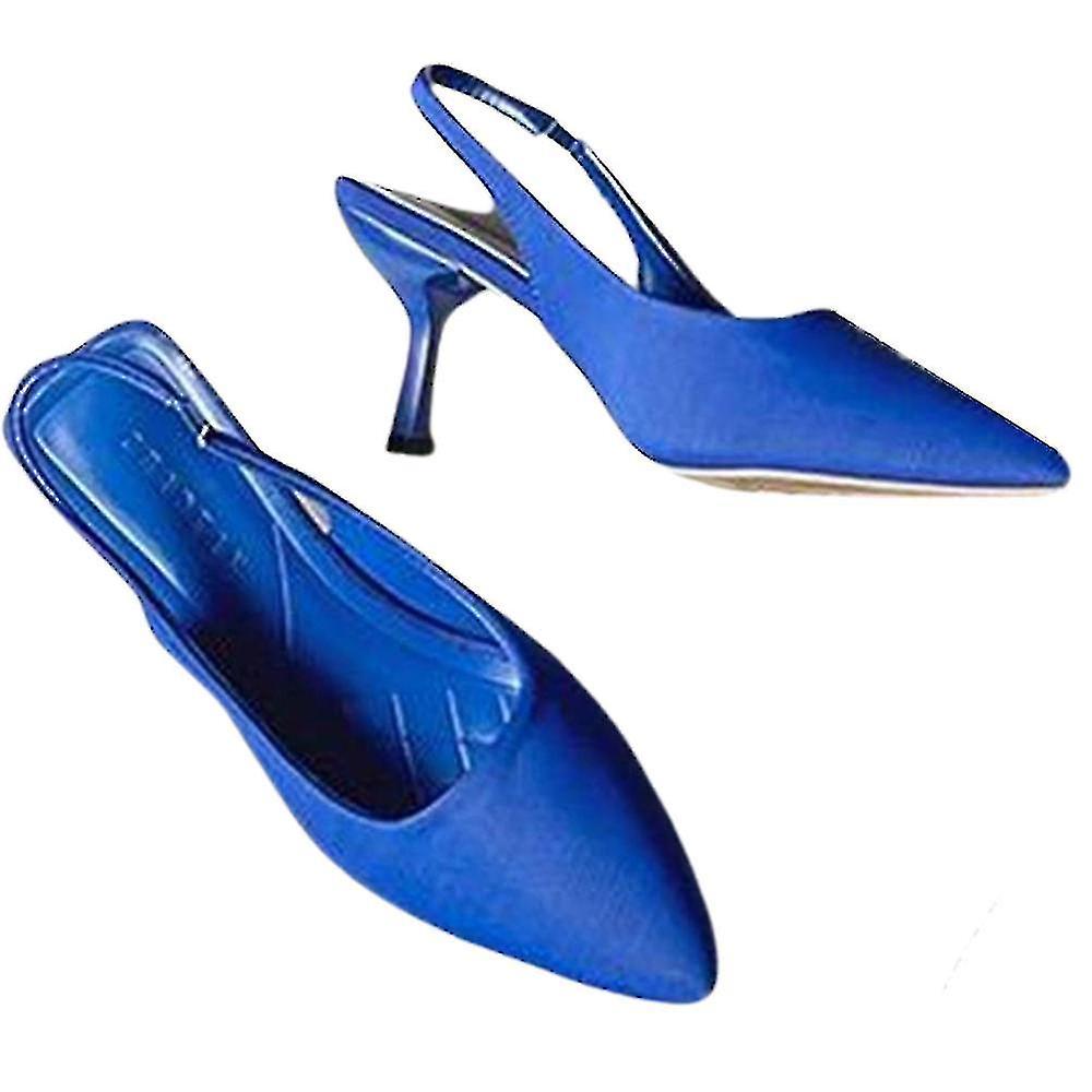 Scarpe da donna con tacchi a punta Sandali Festa Cinturino alla caviglia Slingback Tacchi a spillo Tacchi alti Slip On Mules Scarpe Blu 39