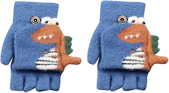Boys Gloves Cartoon Dinosaur Print Knitted Warm Convertible Flip Mittens Top Fingerless Baby Winter Mittens Offerta