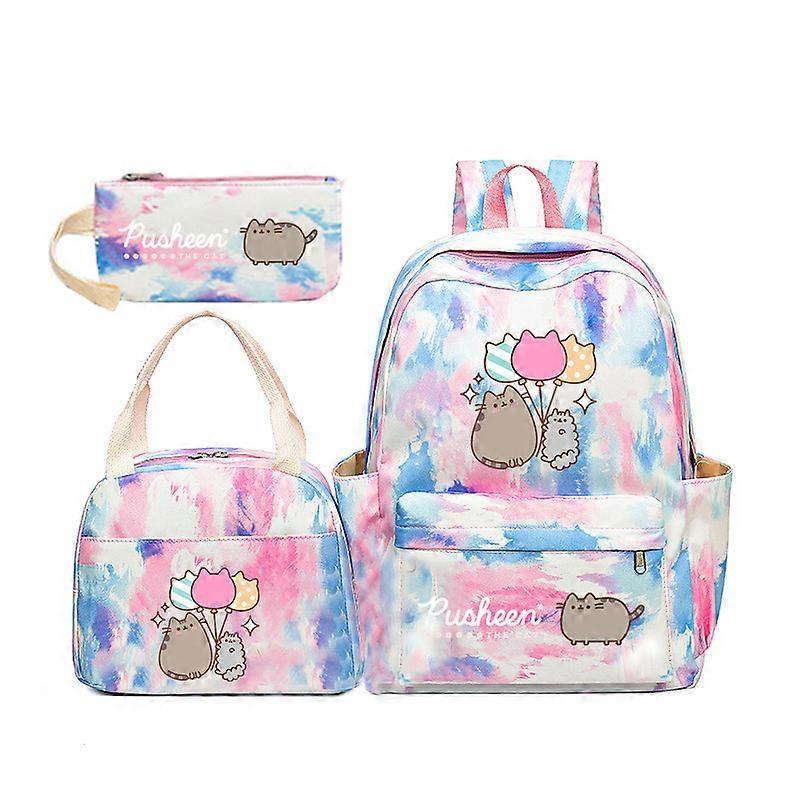 Pusheen Fat Cat Gradient Rainbow Backpack Girly Ins Studenti della scuola primaria e secondaria Zainetto in tre pezzi Blur bianco ~ 5 Sconto di tempo limitato