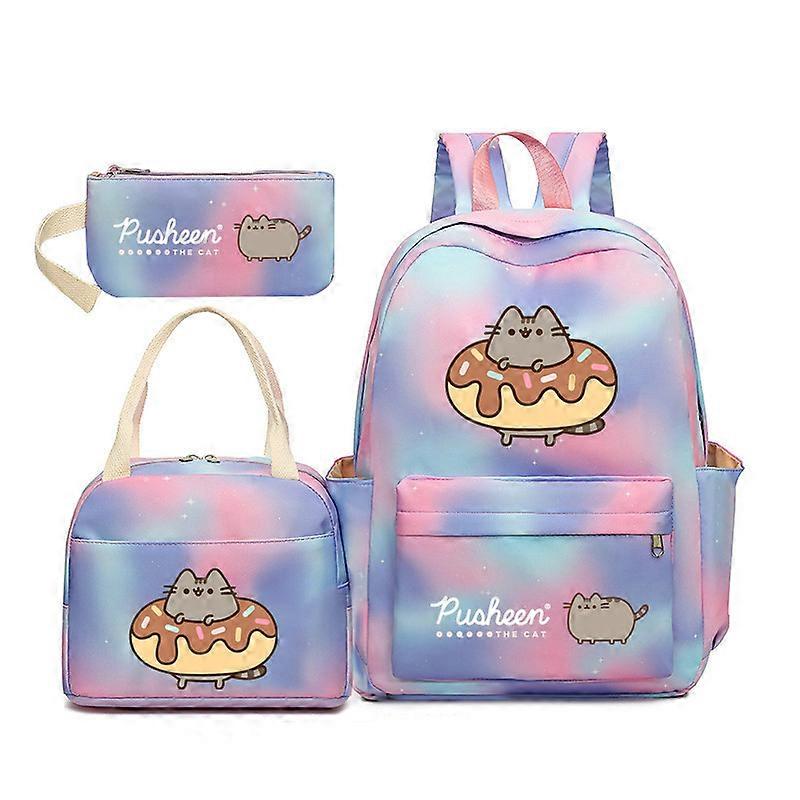 Pusheen Fat Cat Gradiente Arcobaleno Zaino Girly Ins Studenti Della Scuola Primaria E Secondaria Zaino Scolastico In Tre Pezzi Cielo Stellato Blu Viola ~ 3 Negozio online di fabbrica