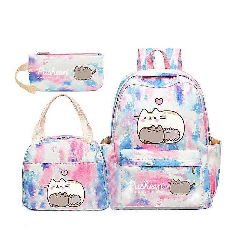 Pusheen Fat Cat Gradient Rainbow Backpack Girly Ins Studenti della scuola primaria e secondaria Zaino da scuola in tre pezzi Blur bianco ~ 3 Prezzo di fabbrica