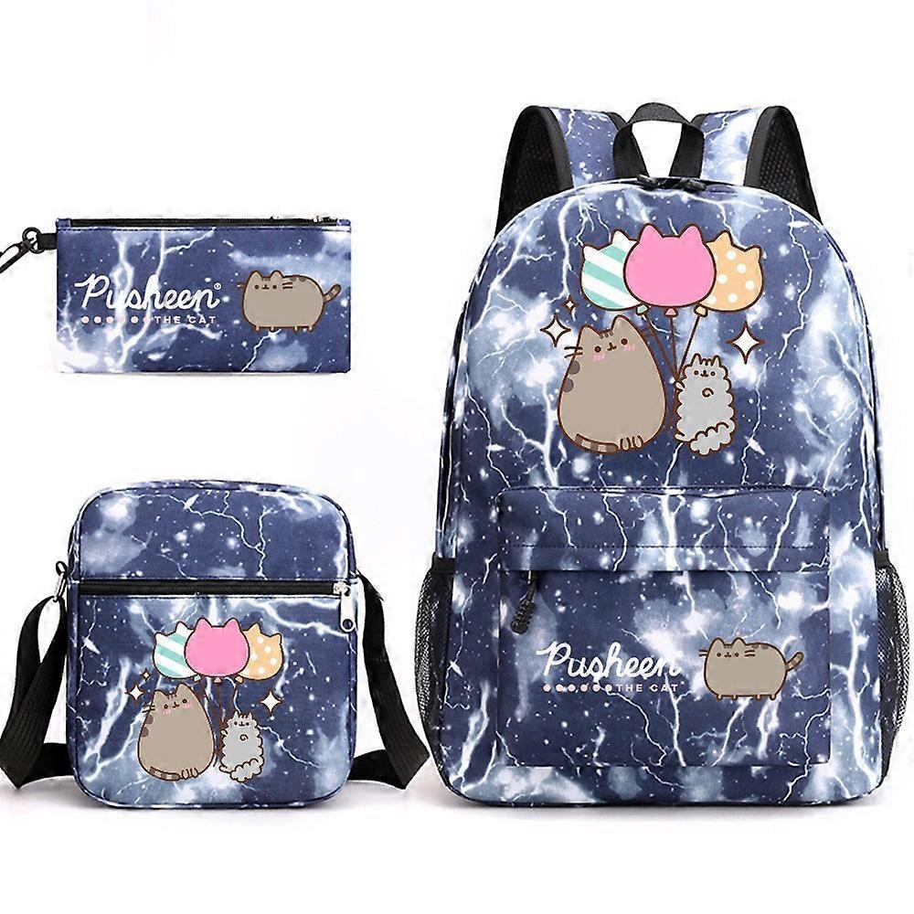Pusheen Fat Cat zaino da scuola in tre pezzi zaino per studenti casuali maschili e femminili stampato zaino da esterno di grande capacità blu fulmine ~ 2 Comprare a buon mercato