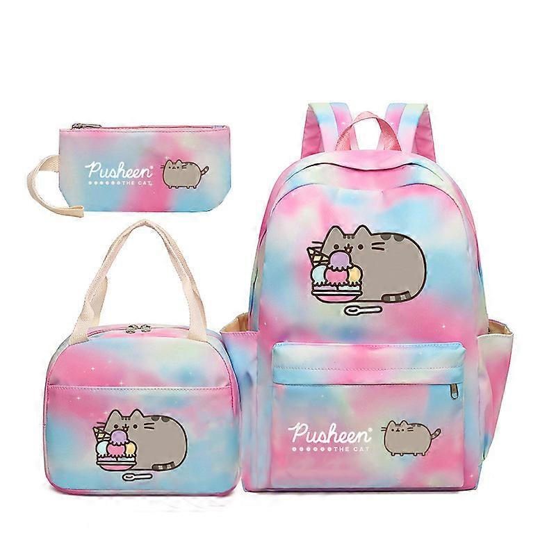 Pusheen Fat Cat Gradient Rainbow Backpack Girly Ins Studenti della scuola primaria e secondaria Zaino da scuola in tre pezzi Cielo stellato polvere ~ 2 Flash Sale