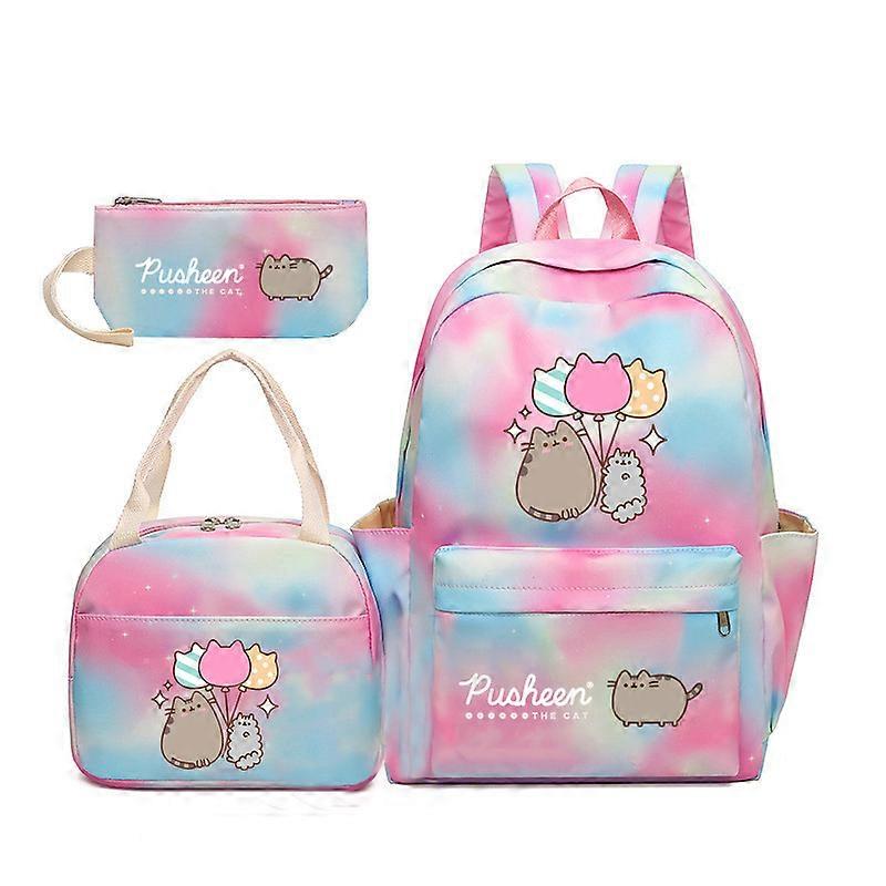 Pusheen Fat Cat Gradient Rainbow Backpack Girly Ins Studenti della scuola primaria e secondaria Zaino da scuola in tre pezzi Cielo stellato polvere ~ 5 Offerta esclusiva