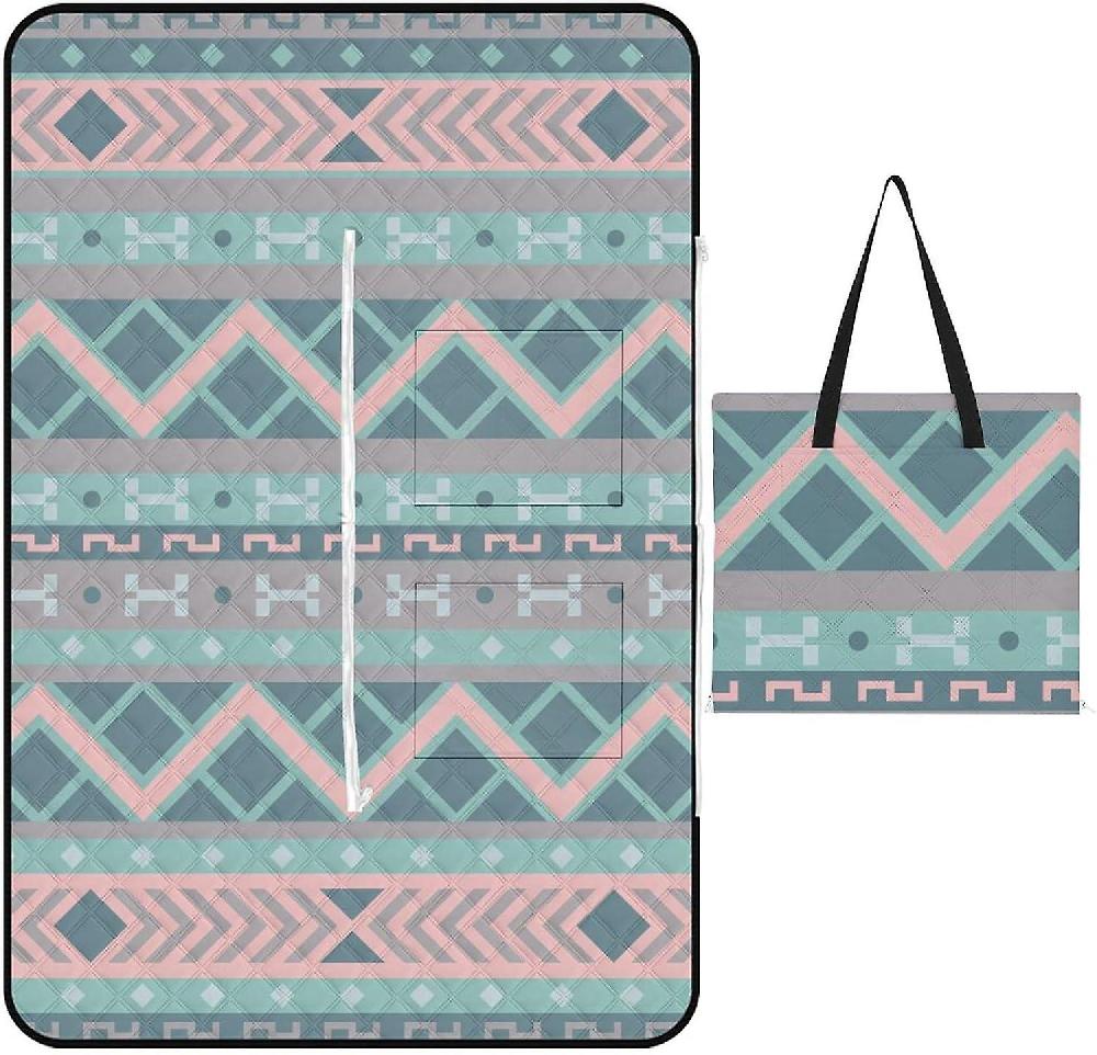 EDGFEWWOI775Geometric Mosaic Pattern Picnic Blanket Outdoor Camping Mat Foldable Portable Tote Bag 3-Layer Waterproof Backing for Outdoors Concerts B Bestseller
