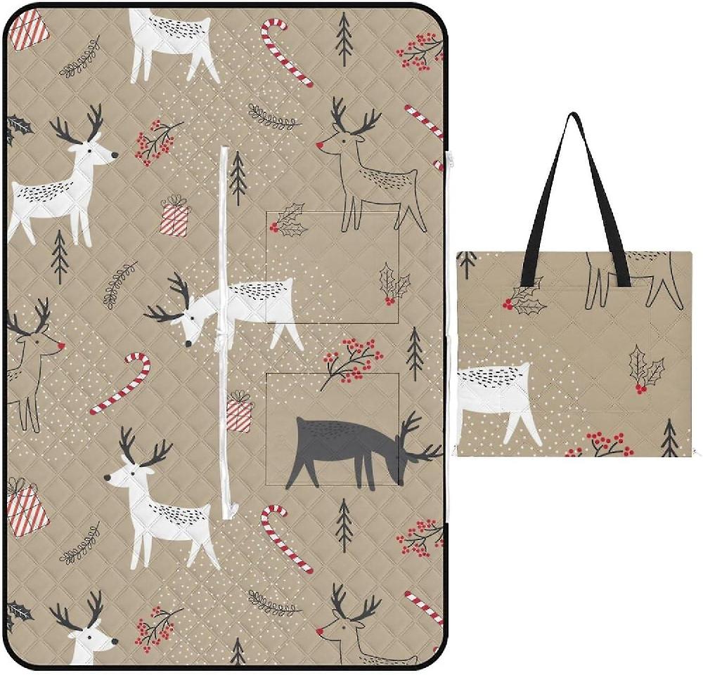EDGFEWWOI60Pink-Christmas Cute Picnic Blanket Outdoor Camping Mat Foldable Portable Tote Bag 3-Layer Waterproof Backing for Outdoors Concerts Beach P Offerte giornaliere