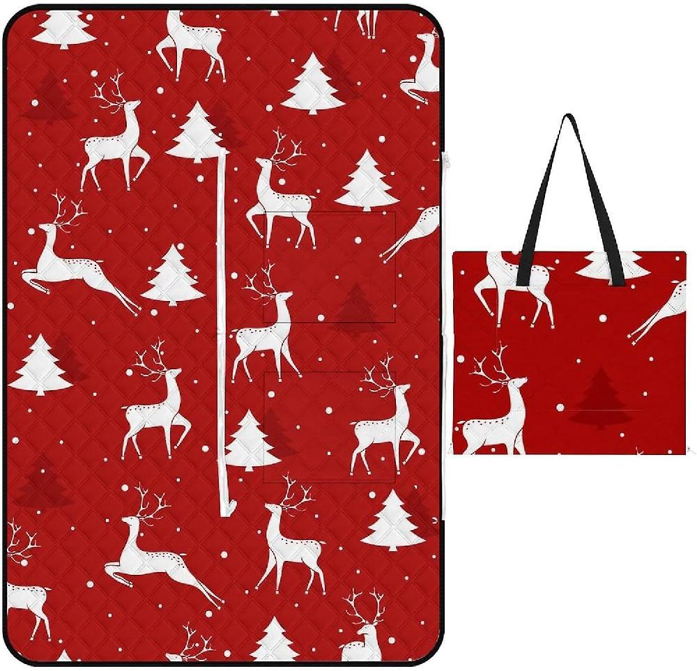 EDGFEWWOI154Christmas Cartoon Vintage Picnic Blanket Outdoor Camping Mat Foldable Portable Tote Bag 3-Layer Waterproof Backing for Outdoors Concerts Promozione temporanea